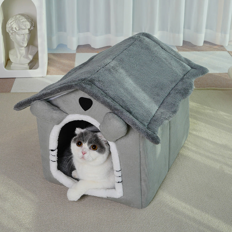 Cute Universal Pet Dog Cat House With Removable And Washable Pet Bed.