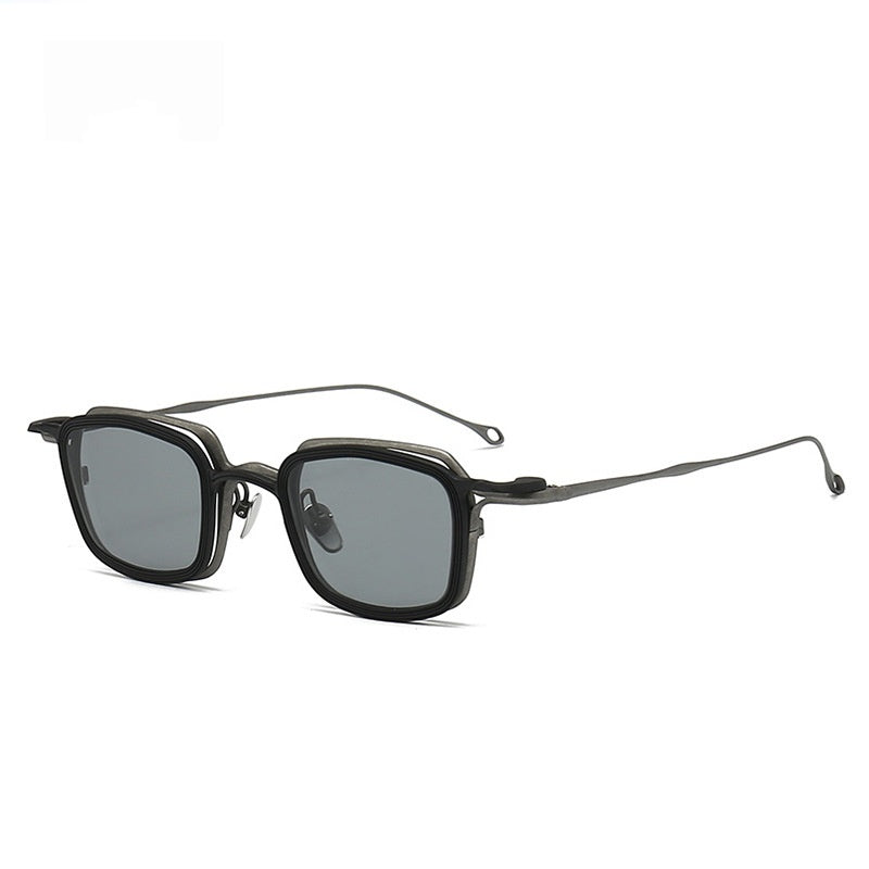 Niche Square Clip Pure Titanium Artistic Retro Myopia Sunglasses