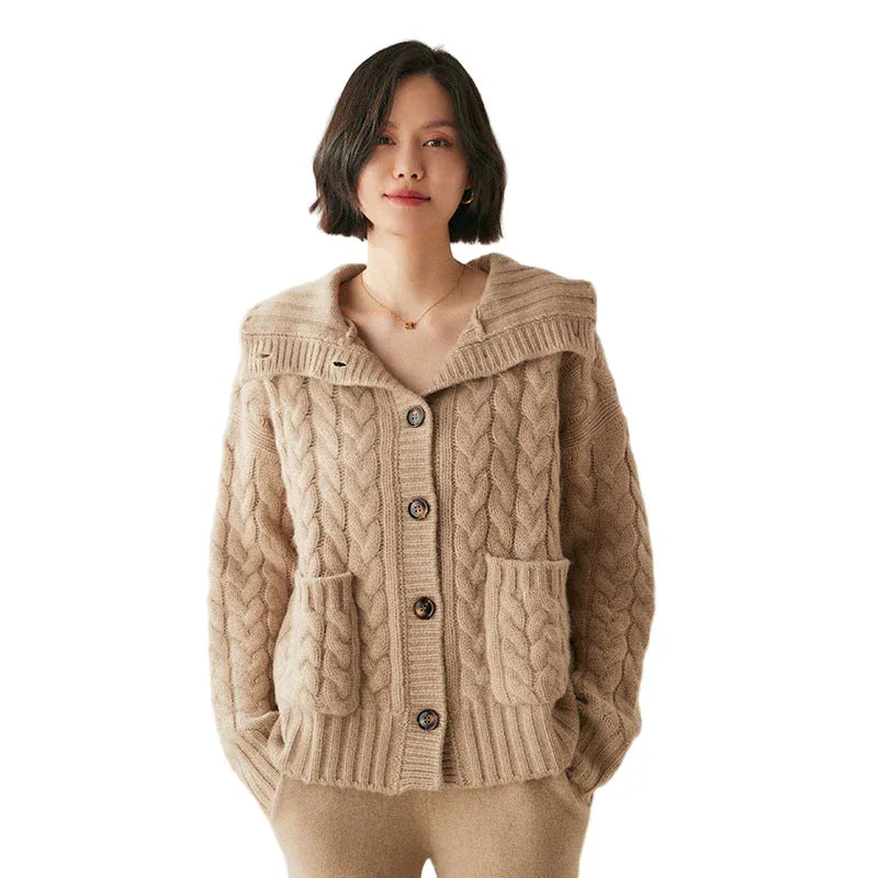 French Style Turtleneck Cashmere Cardigan Sweater For Women