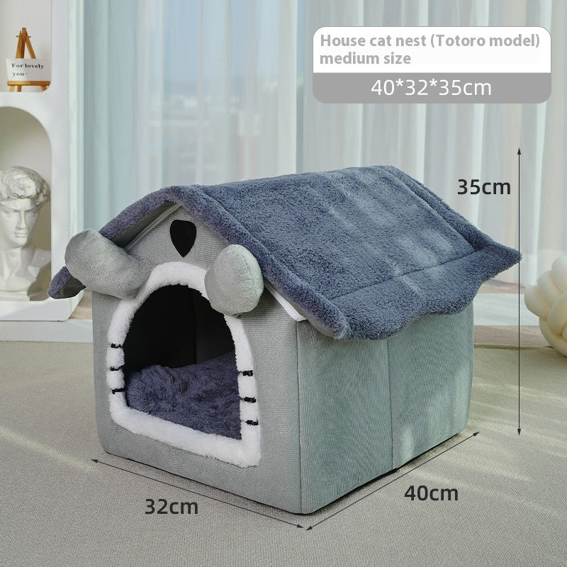 Cute Universal Pet Dog Cat House With Removable And Washable Pet Bed.