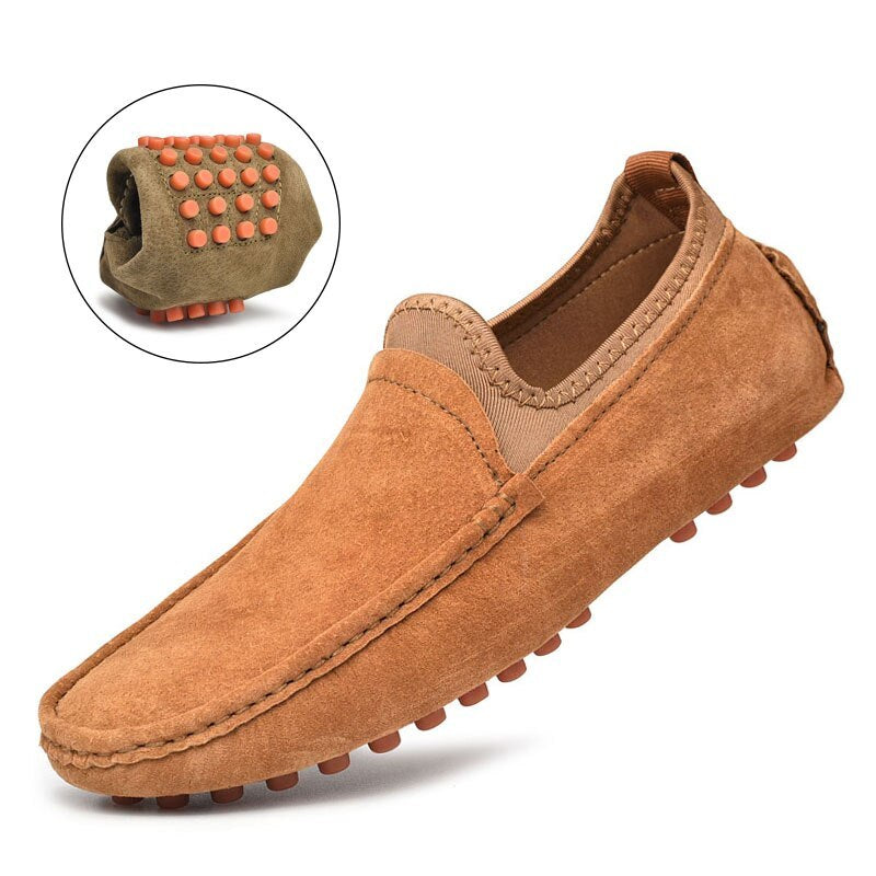 Casual Shoes Men Summer Moccasins Slip On Breathable Plus-Size Genuine-Leather Loafers