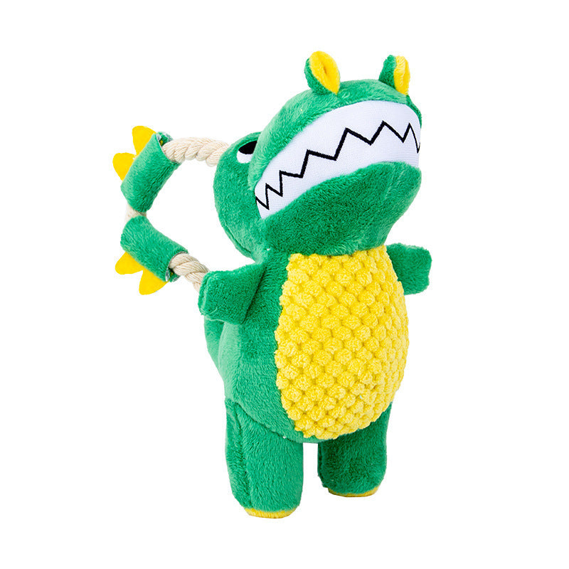 Pet Dog Plush Sounding Durable Soft interactive Dinosaur Shape Chew Toy With Squeaker.