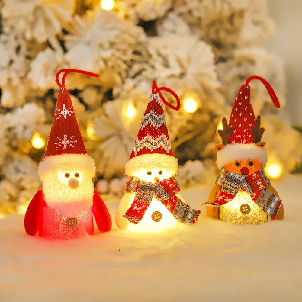 Decorative Creative Cartoon Old Snowman Sants Reindeer Glowing Christmas Dolls