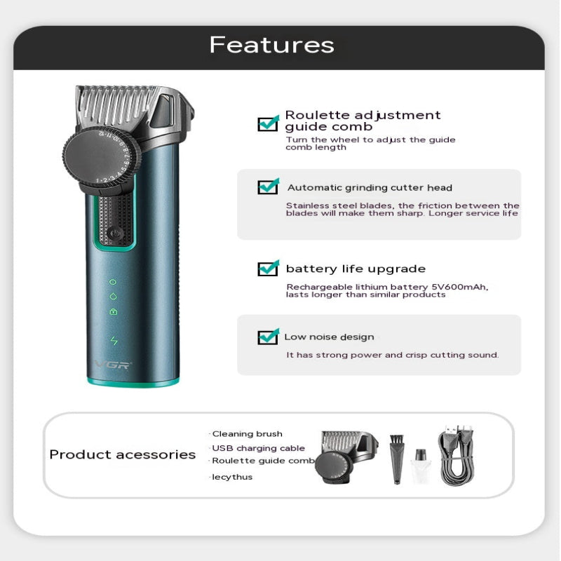 Men's Rechargeable Hair Clipper IPX5 Waterproof Electric Hair Beard Trimmer Shaver