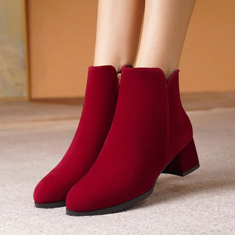 Pointed-Toe Suede Side Zipper Women's Boots