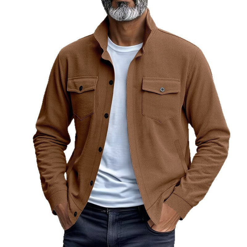 Simple Versatile Multi-Pocket Long Sleeve Stand-Up Collar Jacket Men's Clothing