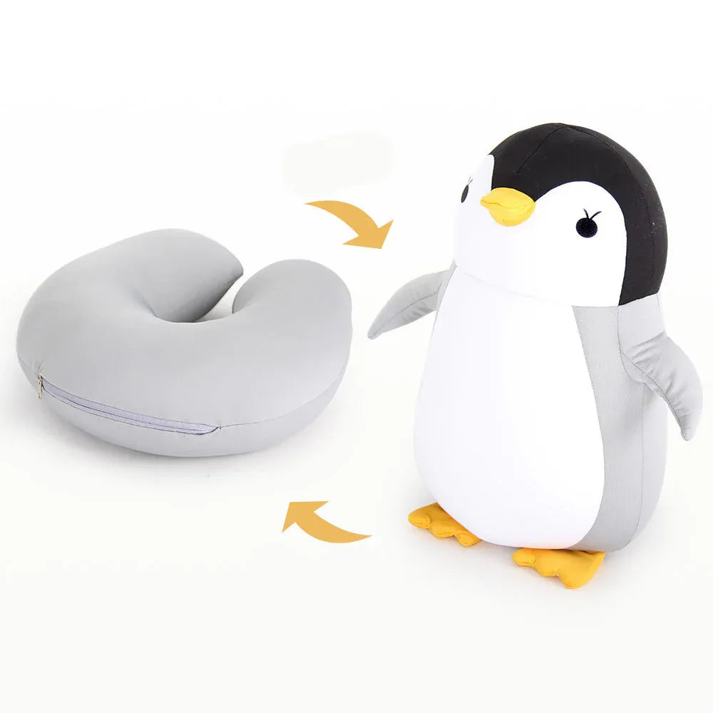 Soft Penguin Plush Toy And U-Shaped Cute Neck Home Office Car Travel Pillow In One