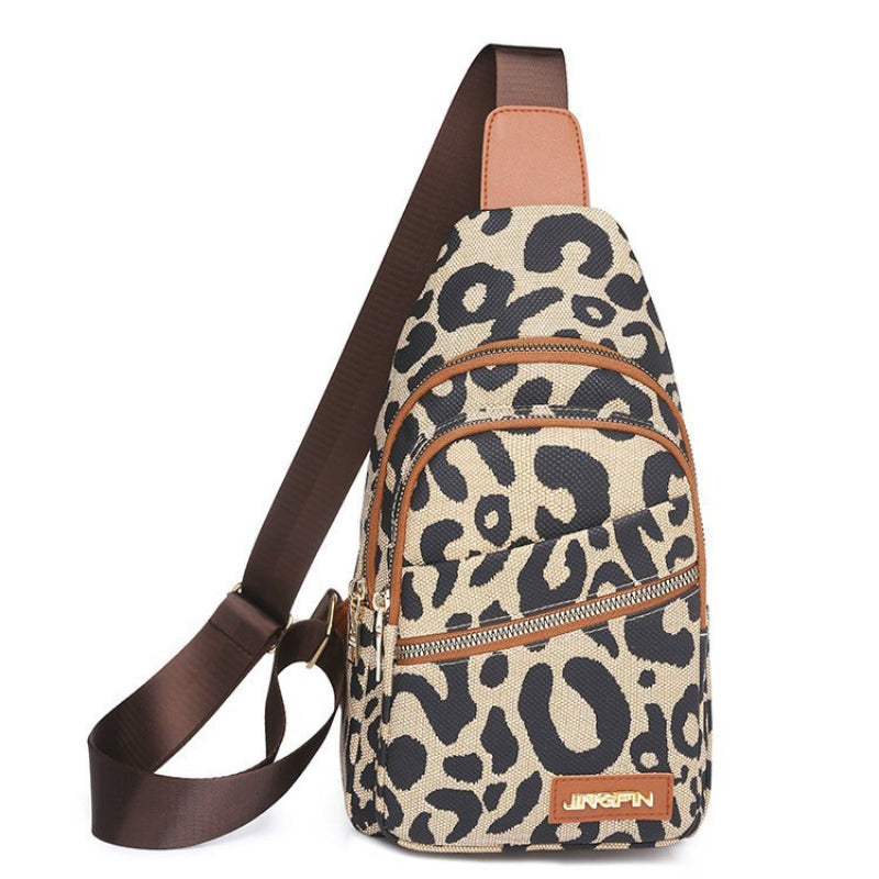 Leopard Print Sling Chest Bag With Headphone Jack Crossbody Shoulder Bag For Women