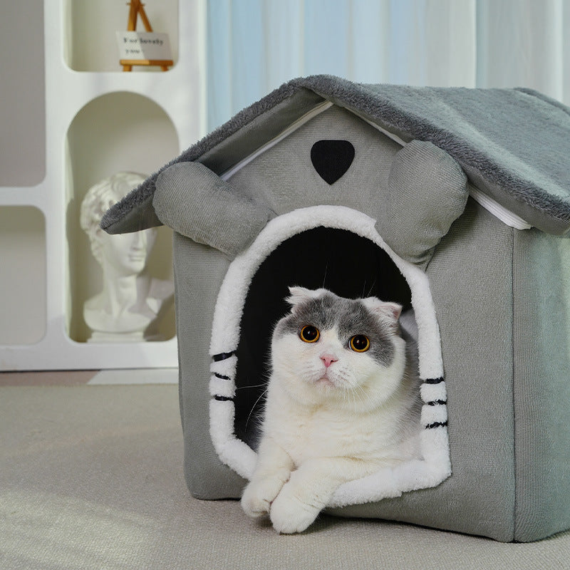 Cute Universal Pet Dog Cat House With Removable And Washable Pet Bed.
