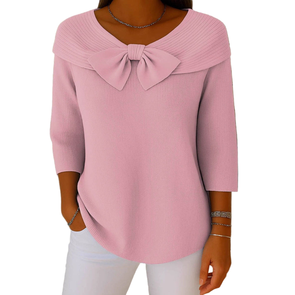 Knitted Bow Solid Color Sweater Autumn And Winter