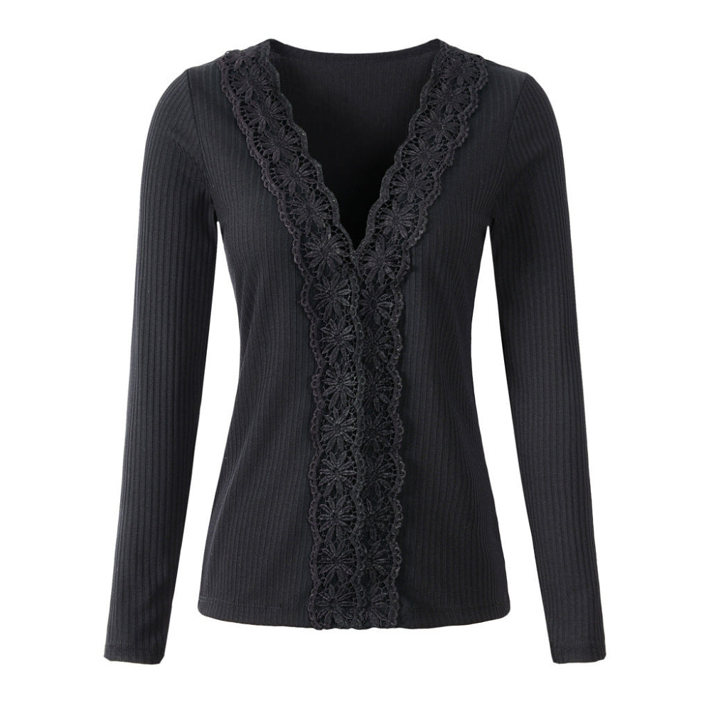 Lace Long Sleeve Sweater Bottoming Shirt Women's Slim Stretch Top