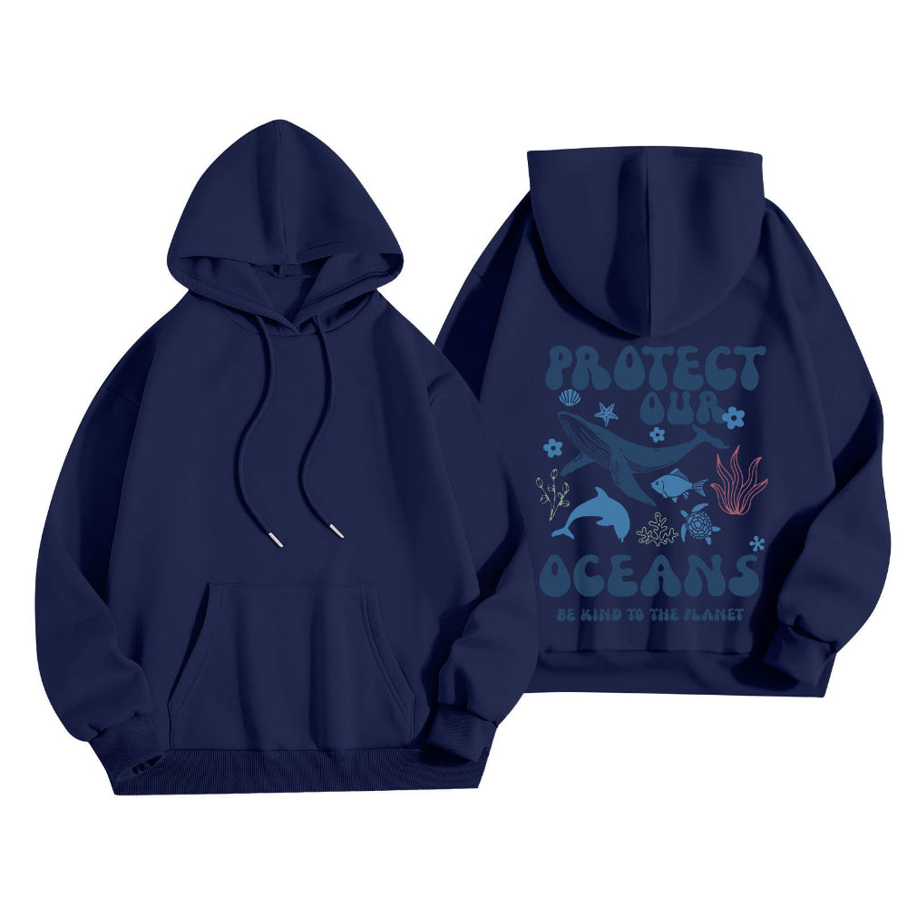 Women's Stylish And Lightweight Long Sleeve Save Our Oceans Pullover Hoodies
