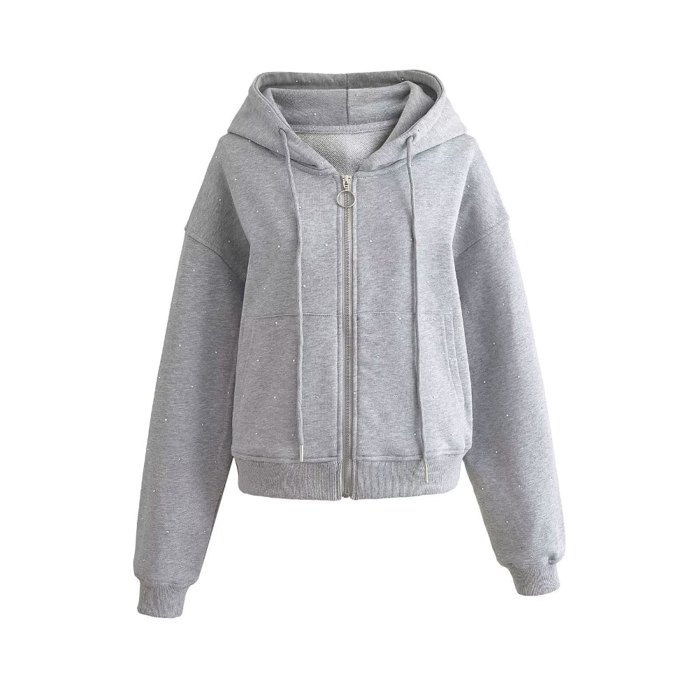 Women's Starry Rhinestone Hoodie With Drawstrings