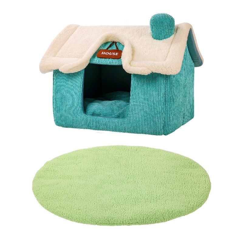 Creative Cute Cartoon Warm Pet Bed House And Plush Lawn With Multiple Dog Chew Toys