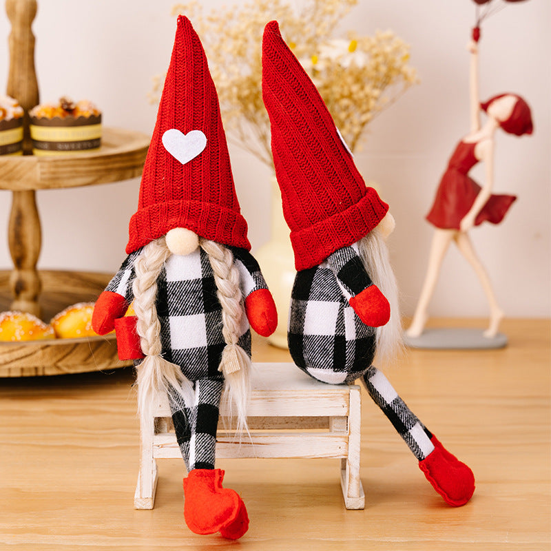 Sitting Red Knitted Hat Faceless Christmas Doll Toy Decoration