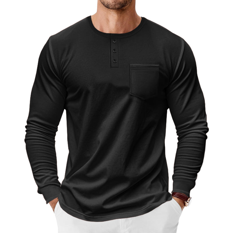 Men's Spring And Autumn Henley Long Sleeve Shirt