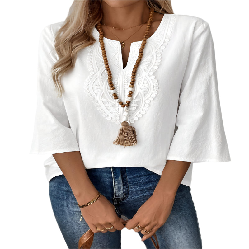 Women's Solid Color V-Neck Long Sleeve Simple Casual Blouse Top