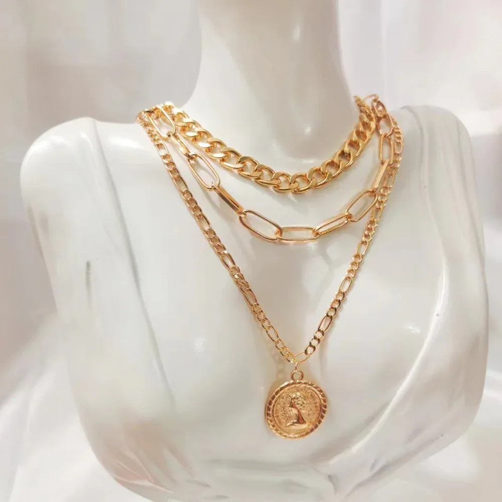 Fashionable All-Match Metal Alloy Multi-Layered Unisex Necklace