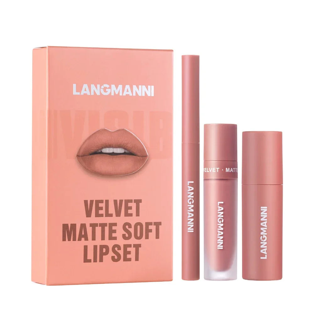 Six-Color Lipliner Liquid Lipstick & Lipstick 3pcs Set