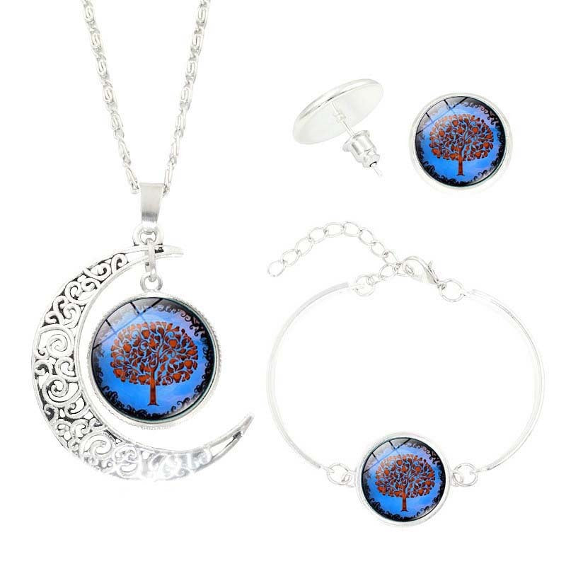 Tree of Life Time Gemstone Earrings Bracelet Jewelry Necklace Set