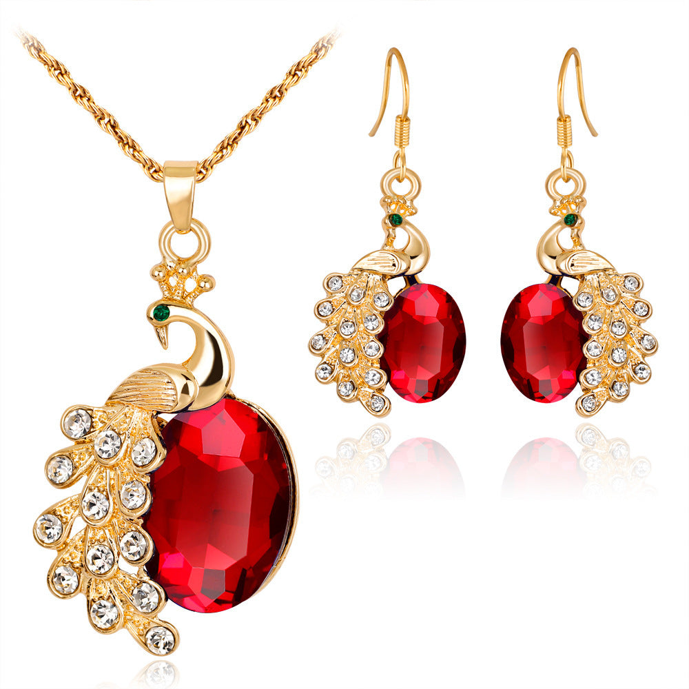 Peacock Rhinestone Earrings & Necklace Jewelry Set