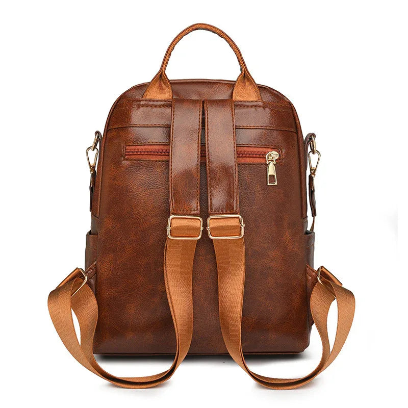 Women's Large Capacity PU Leather Travel School Work Backpack
