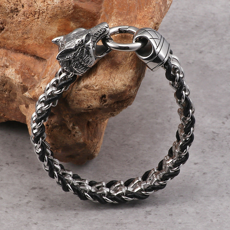 Titanium Steel Wolf Head Men's Bracelet