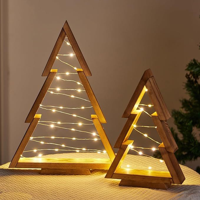 Wooden Christmas Tree With Lights Home Atmosphere Decoration