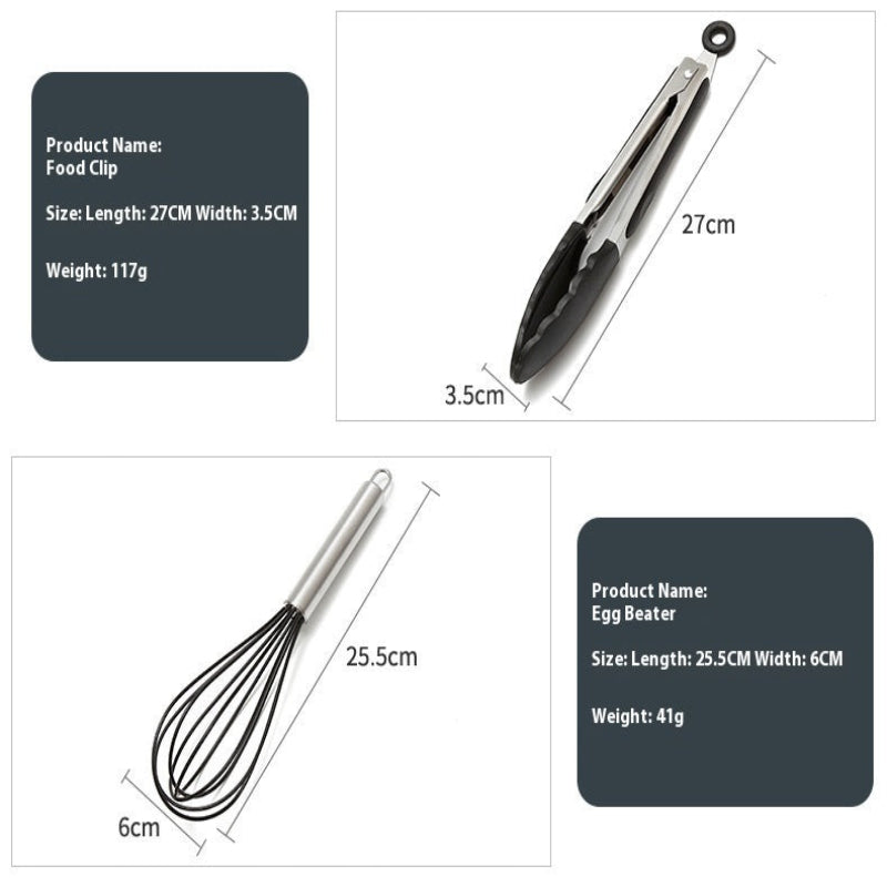 Non-Stick Silicone 10 Pieces Baking Kitchen Black Utensils Cooking Tools