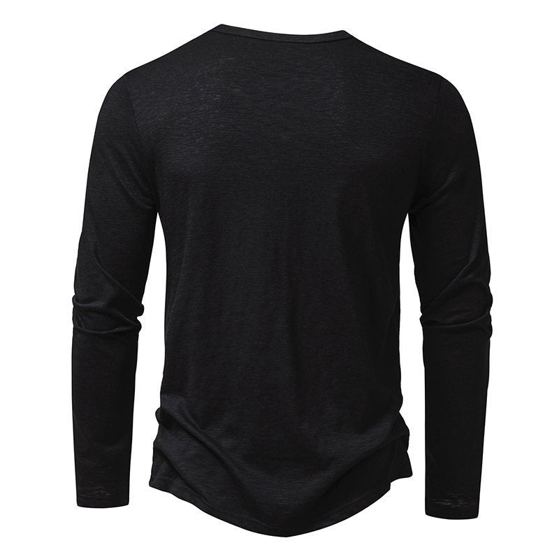 Men's Long-Sleeved T-Shirt Fashion Casual Solid Color Pullover Button Top Autumn And Spring Clothing