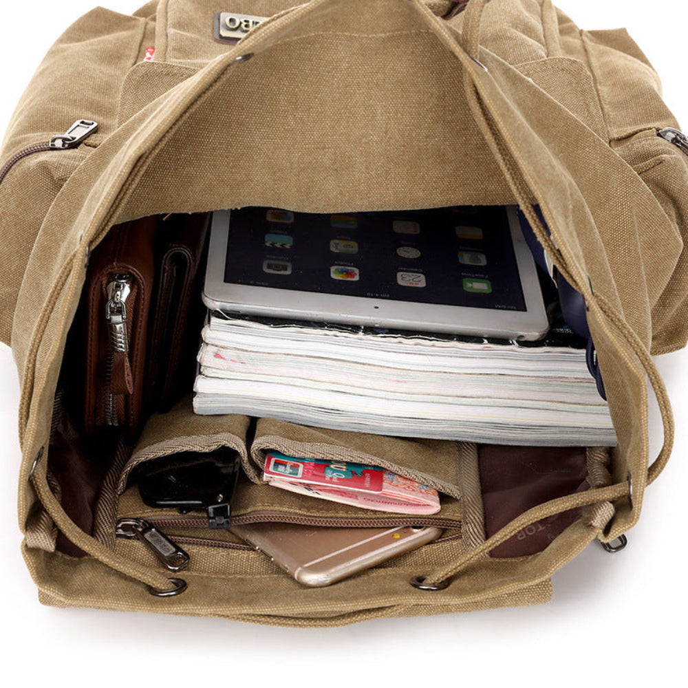 Men And Women Breathable Large Capacity Multiple Pockets Canvas Backpack For Travelling Camping & Hiking