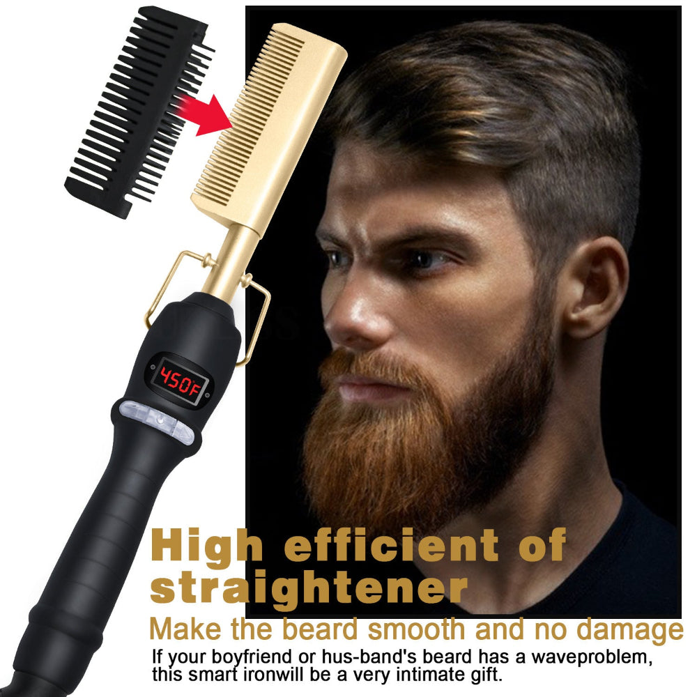 Multi-Functional Three-In-One Hair Curler Straightener Beard Comb