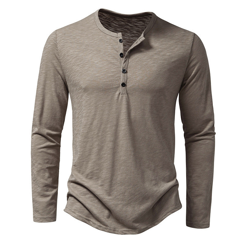 Men's Long-Sleeved T-Shirt Fashion Casual Solid Color Pullover Button Top Autumn And Spring Clothing
