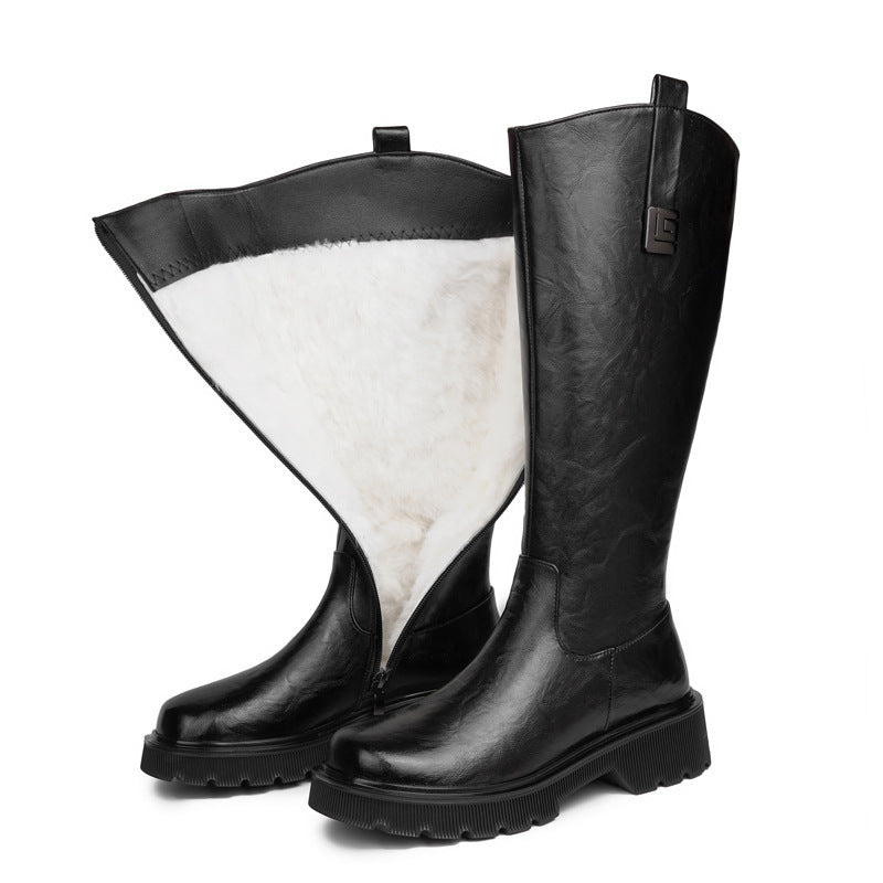 Women's High Tube Long Boots Fur Integrated Fleece-Lined Thickened Female Shoes