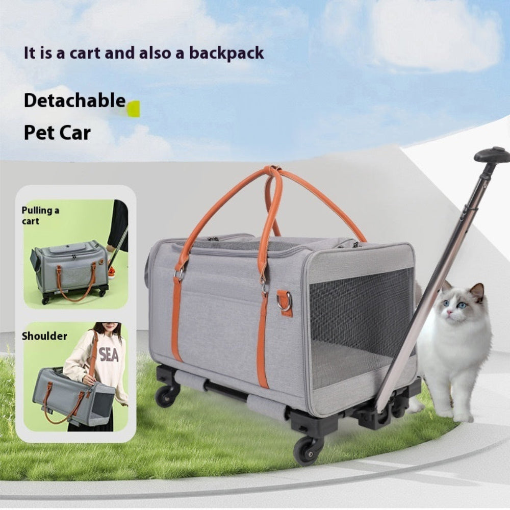 Multifunctional Trolley Cat Dog Pet Bag Outdoor Portable With Removable Wheels And Pull Rod