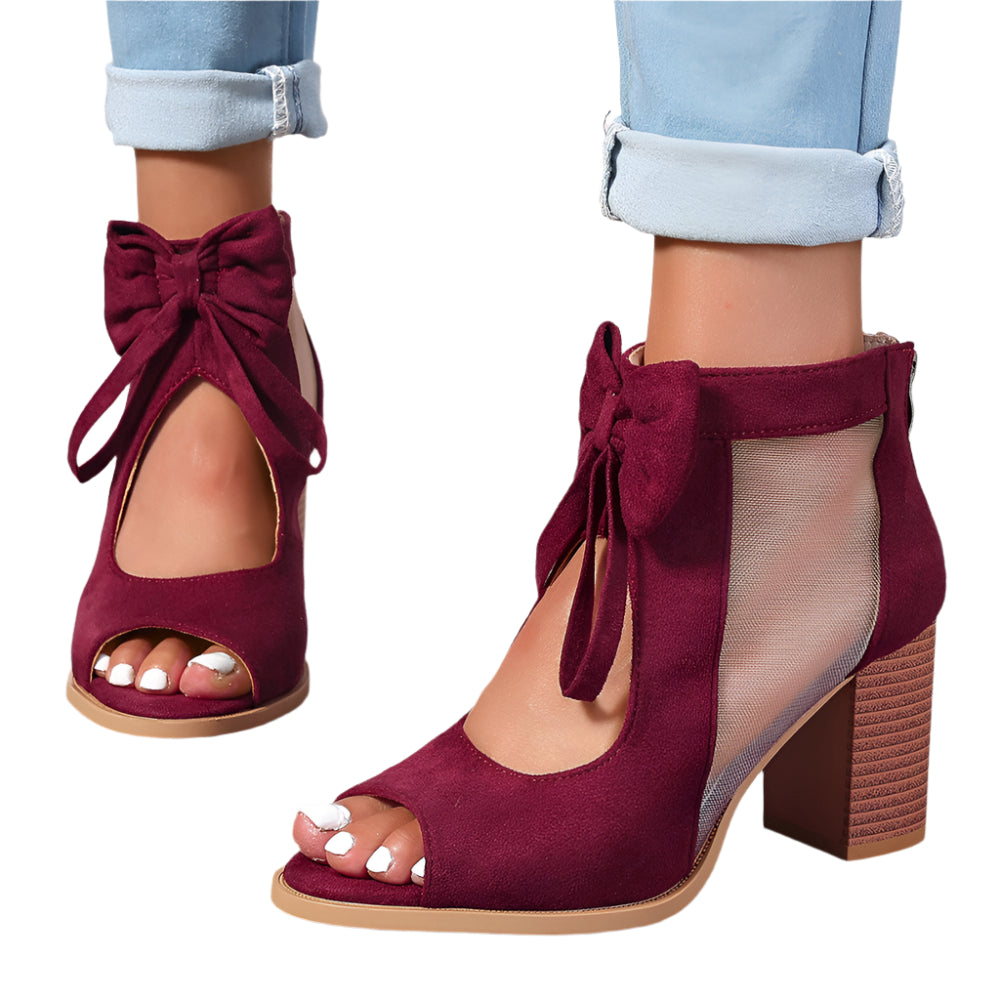 Chunky High Heels Women's Sandals Bow Decoration Open Toe Block Ankle Strap Shoes