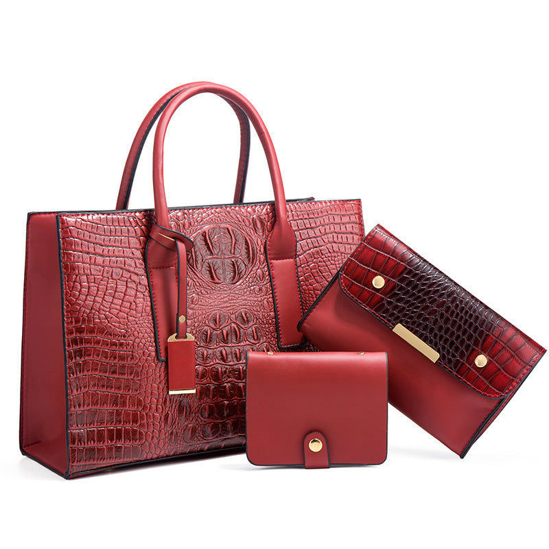 Women's Handbag PU Leather Shoulder Bag Three-Piece Set.
