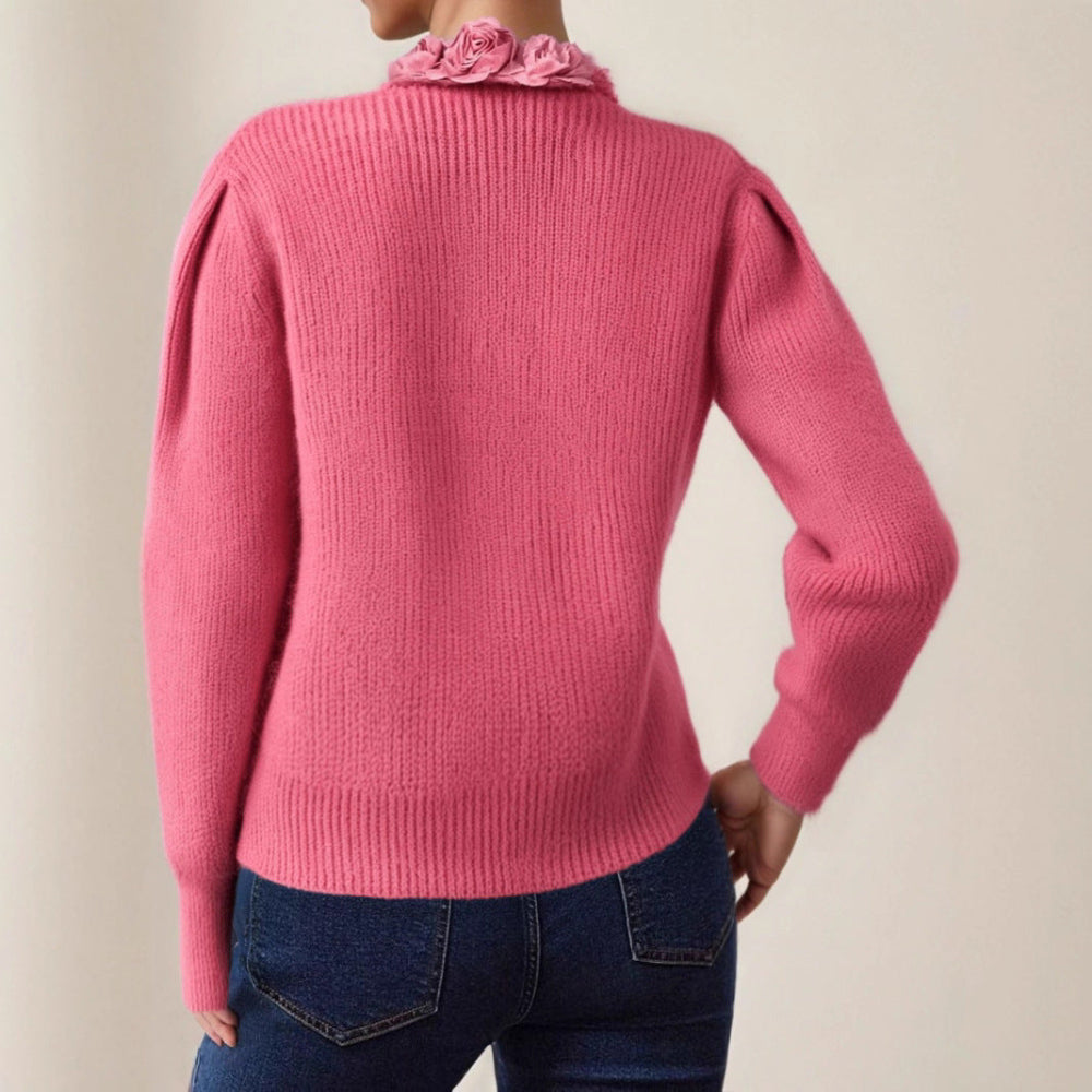 Autumn And Winter French Rose V-Neck Women's Sweater