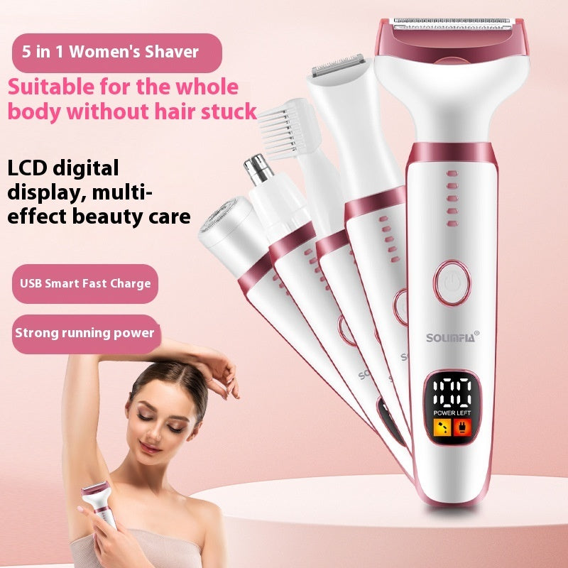 Five-In-One Lady Body Hair Shaver Women's Electric Private Part Hair Trimmer Device