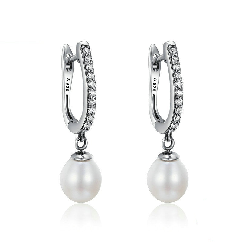 Rhinestone Pearl Personalized Sterling Silver S925 Fashion Stud Earrings For Women