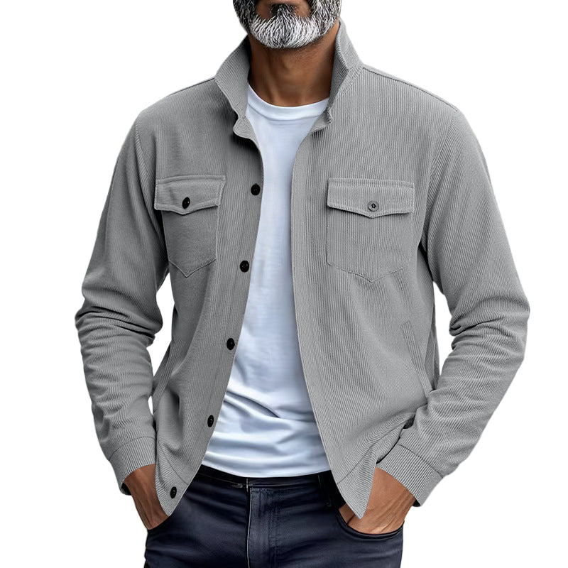 Simple Versatile Multi-Pocket Long Sleeve Stand-Up Collar Jacket Men's Clothing