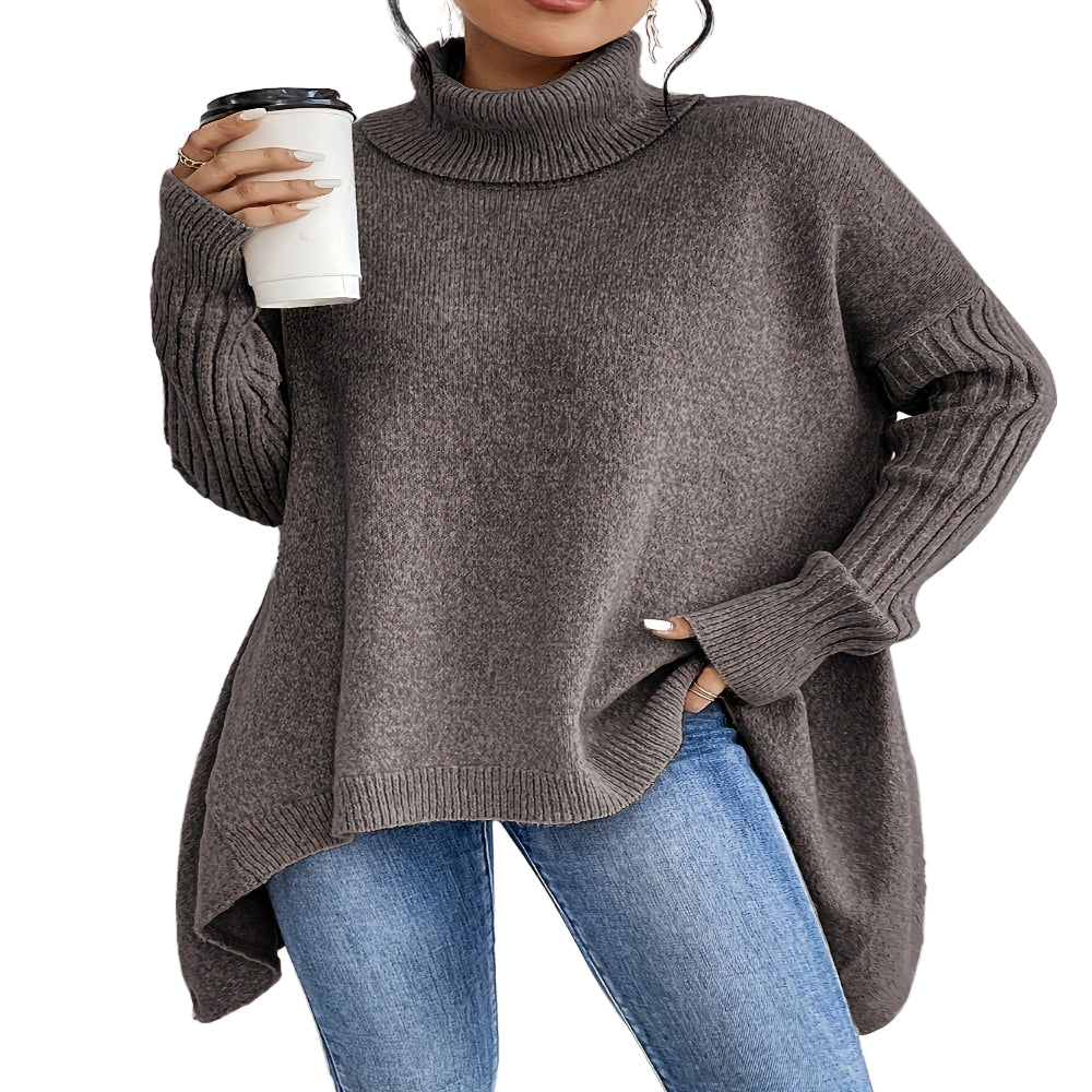Irregular Turtleneck Sweater Winter Loose Long Sleeve Knitted Tops Leisure Warm Pullover Sweater Women's Clothing