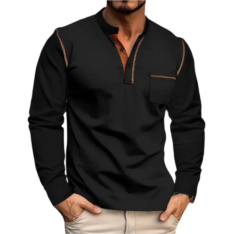 Spring And Summer Men's Long-Sleeved Stand Collar Polo Shirt