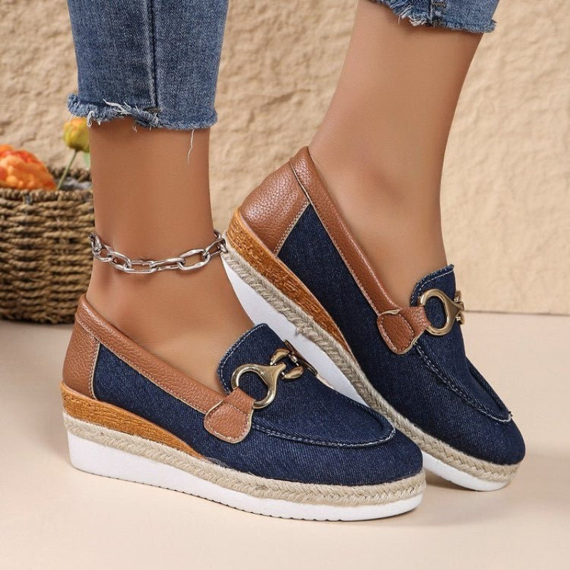 Loafers Casual Pumps Women's Outer Wear Buckle Wedge Platform Loafers Slip-On Lazy Shoes