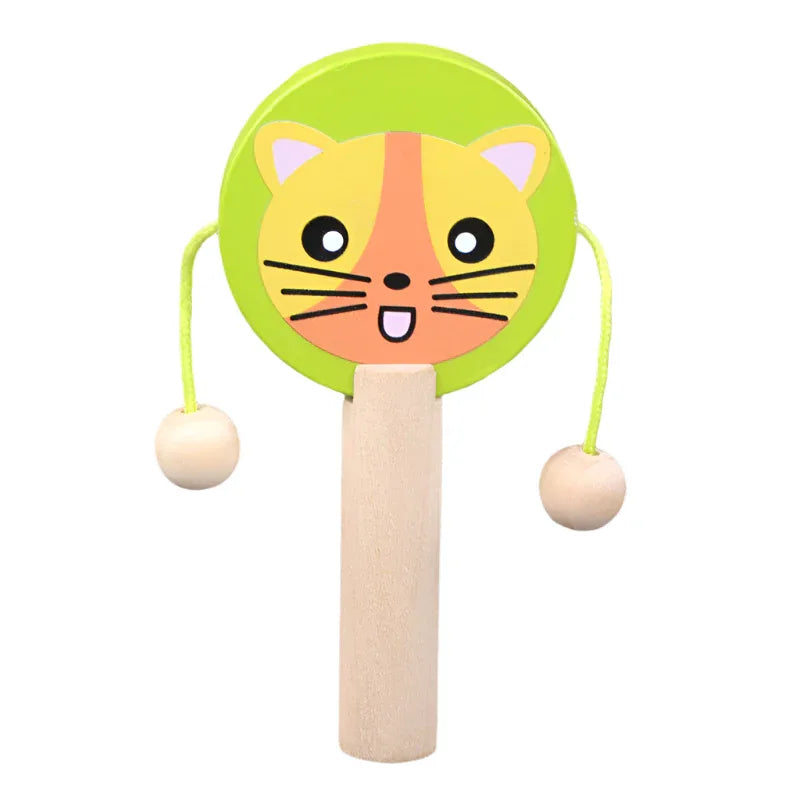 Wooden Musical Drum Rattle Toys For Babies Toddlers 0-36 Months