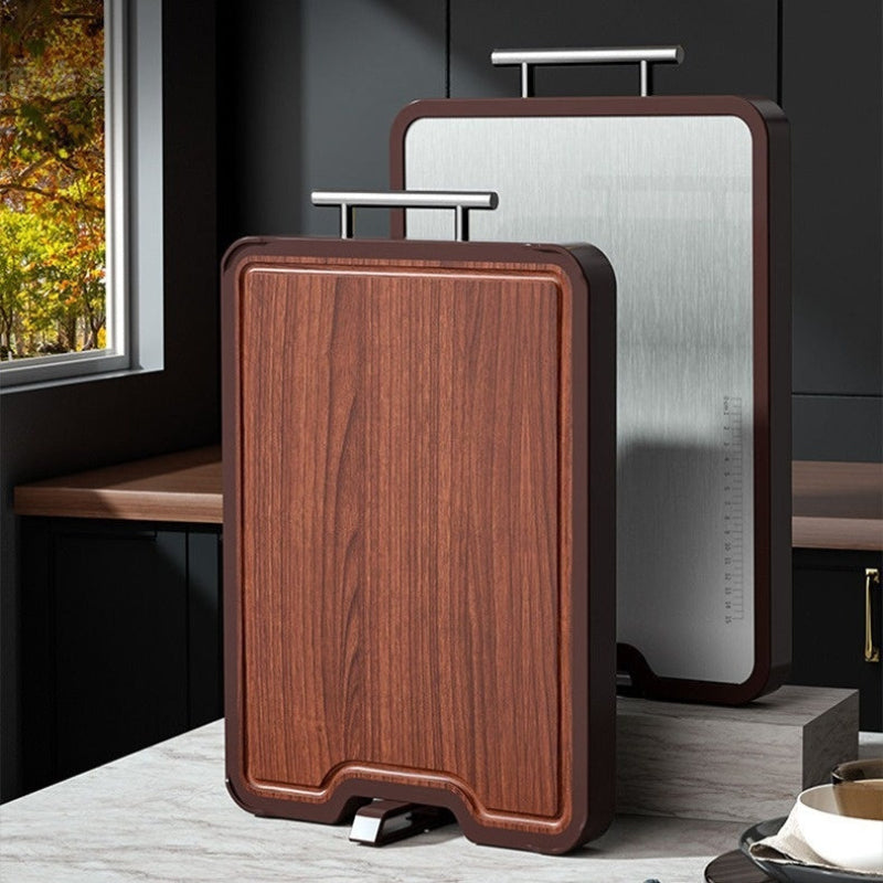 Double-Sided Stainless Steel And Ebony Wood Antibacterial Mildewproof Cutting Board