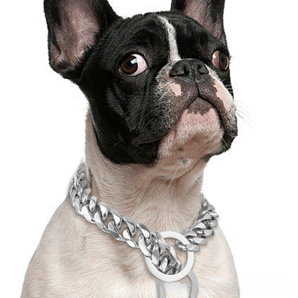 Titanium Steel Metal Hip Hop Pet 15mm Gold Stainless Steel Dog Necklace