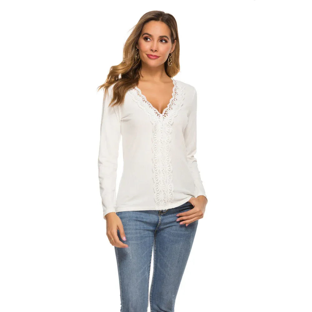 Lace Long Sleeve Sweater Bottoming Shirt Women's Slim Stretch Top