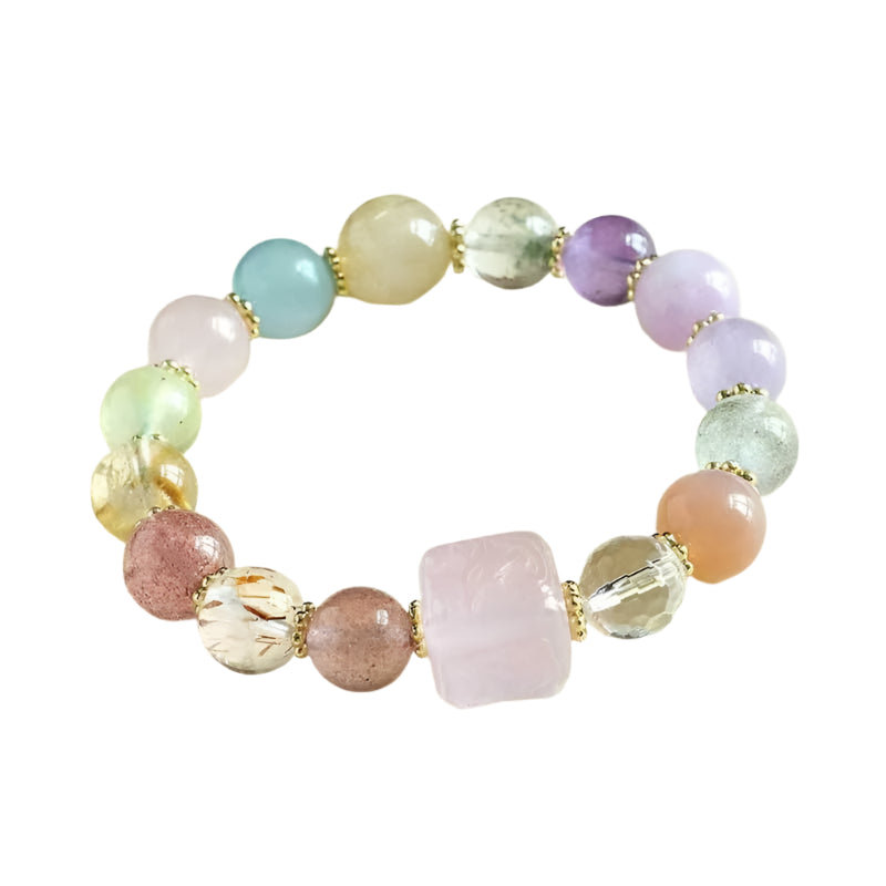 Natural Crystal Nine Tail Fox Cube Amethyst Beaded Bracelet