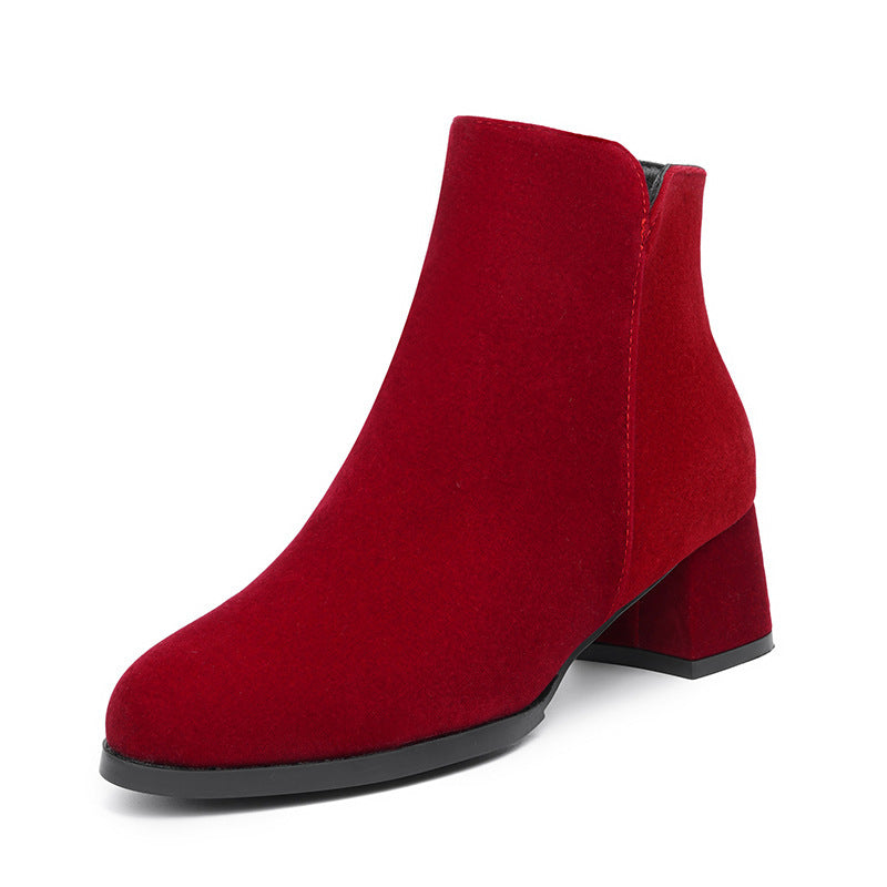 Pointed-Toe Suede Side Zipper Women's Boots